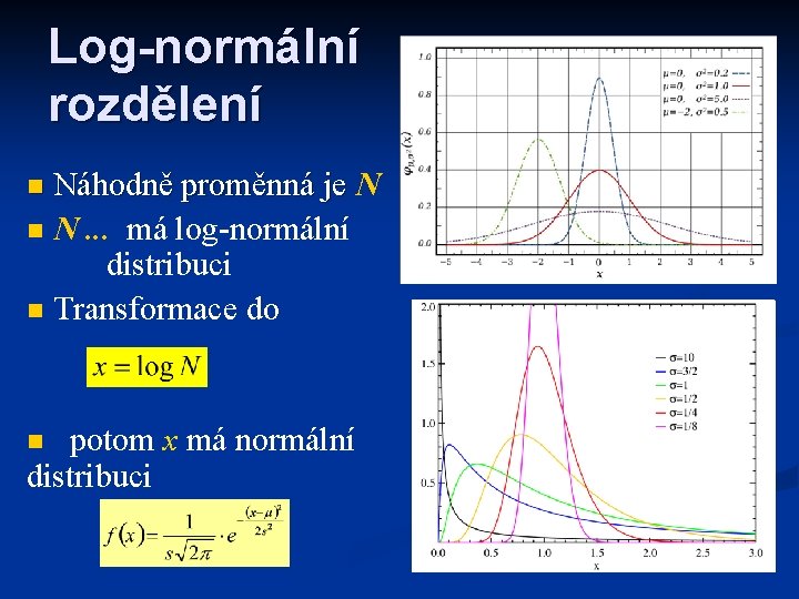 Log-normální rozdělení Náhodně proměnná je N n N. . . má log-normální distribuci n