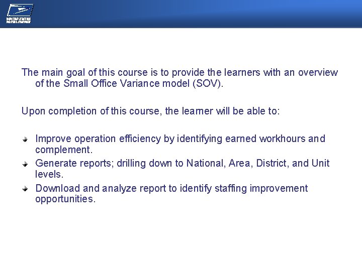 NEC/OPERATIONS MEETING The main goal of this course is to provide the learners with