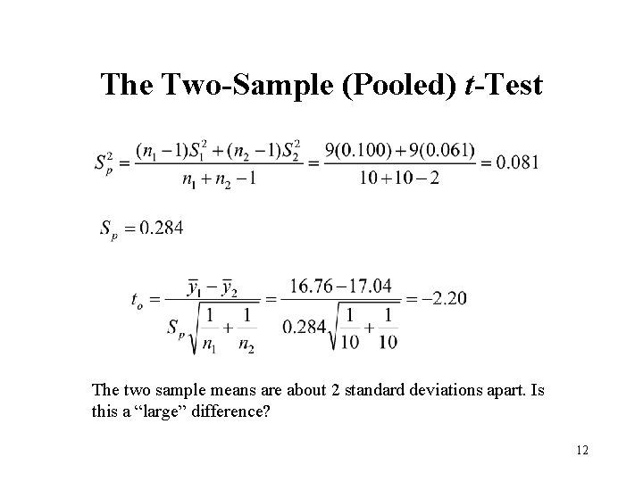 The Two-Sample (Pooled) t-Test The two sample means are about 2 standard deviations apart.