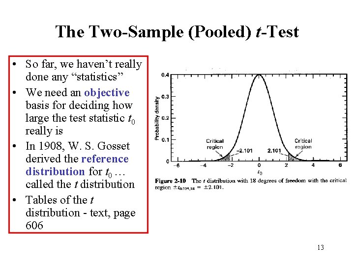 The Two-Sample (Pooled) t-Test • So far, we haven’t really done any “statistics” •