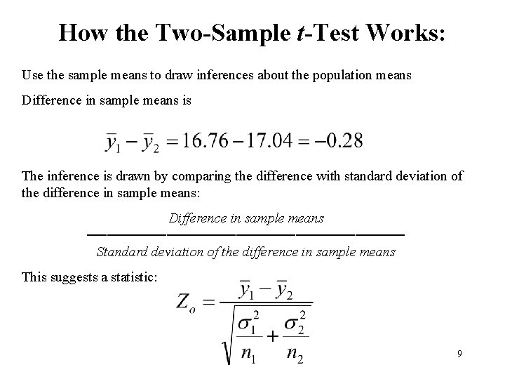 How the Two-Sample t-Test Works: Use the sample means to draw inferences about the