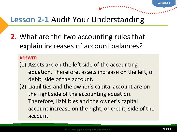 Lesson 2 -1 Audit Your Understanding 2. What are the two accounting rules that