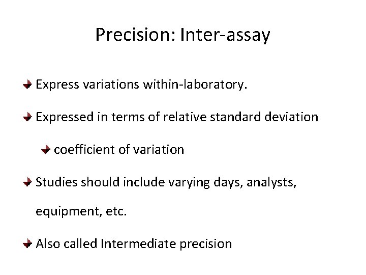  Precision: Inter-assay Express variations within-laboratory. Expressed in terms of relative standard deviation coefficient
