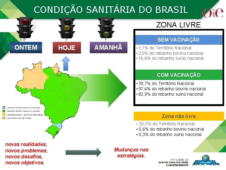 CONDIÇÃO SANITÁRIA DO BRASIL ZONA LIVRE SEM VACINAÇÃ0 ONTEM HOJE AMANHÃ • 1, 1%