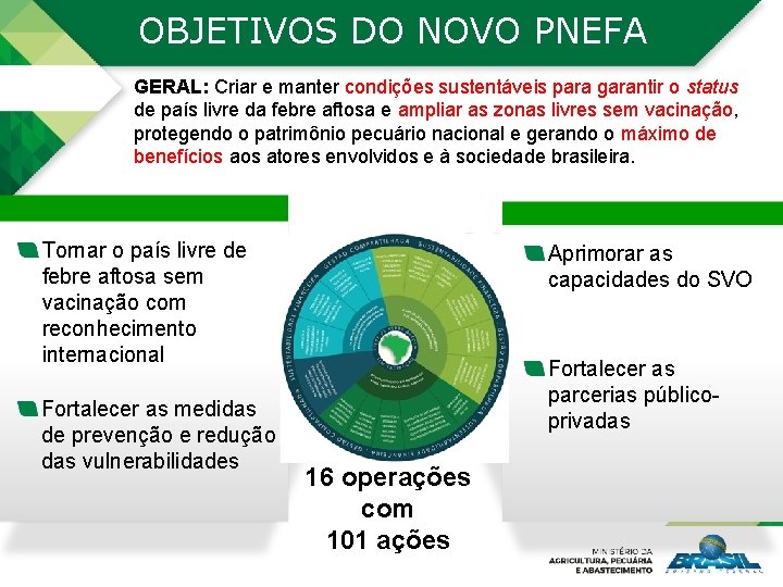 OBJETIVOS DO NOVO PNEFA GERAL: Criar e manter condições sustentáveis para garantir o status