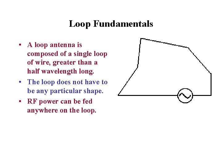 Loop Fundamentals • A loop antenna is composed of a single loop of wire,