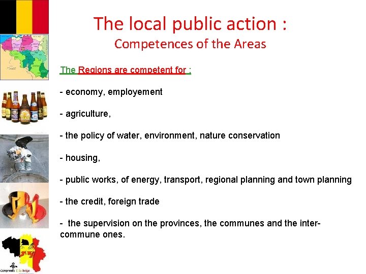 The local public action : Competences of the Areas The Regions are competent for