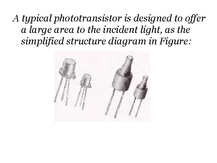 A typical phototransistor is designed to offer a large area to the incident light, A typical phototransistor is designed to offer a large area to the incident light,