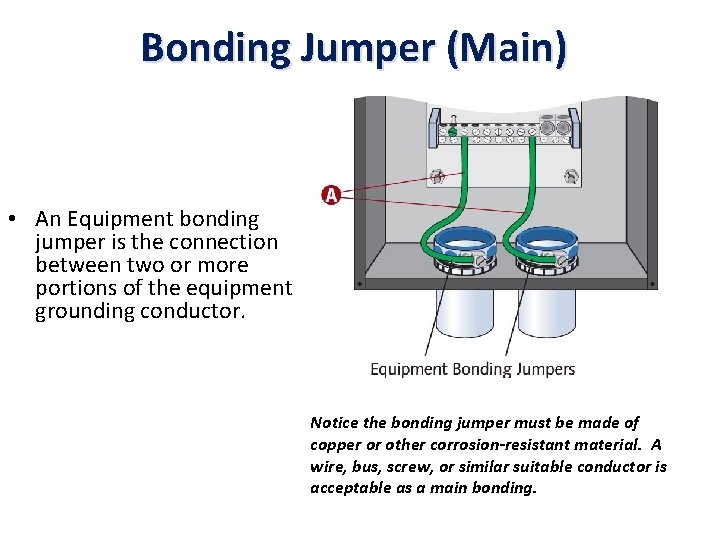 Bonding Jumper (Main) • An Equipment bonding jumper is the connection between two or