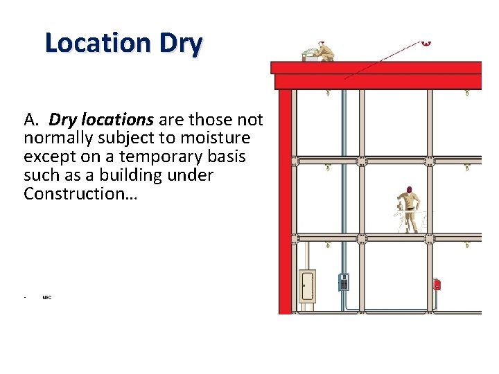 Location Dry A. Dry locations are those not normally subject to moisture except on