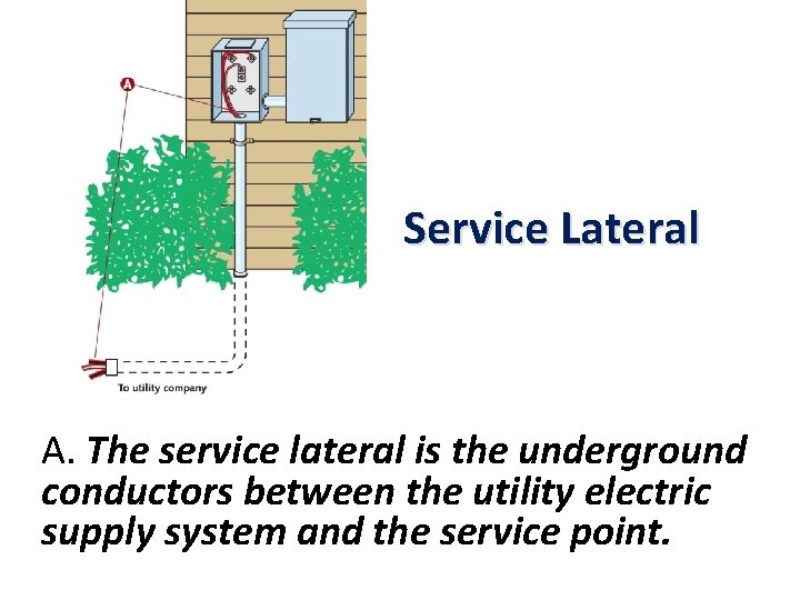 Service Lateral A. The service lateral is the underground conductors between the utility electric