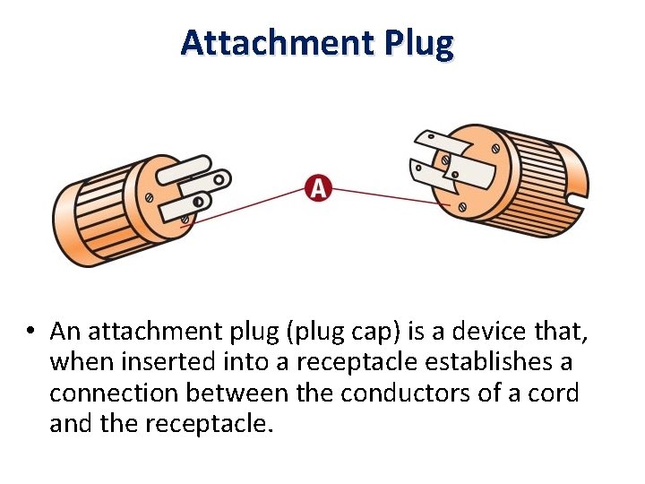 Attachment Plug • An attachment plug (plug cap) is a device that, when inserted