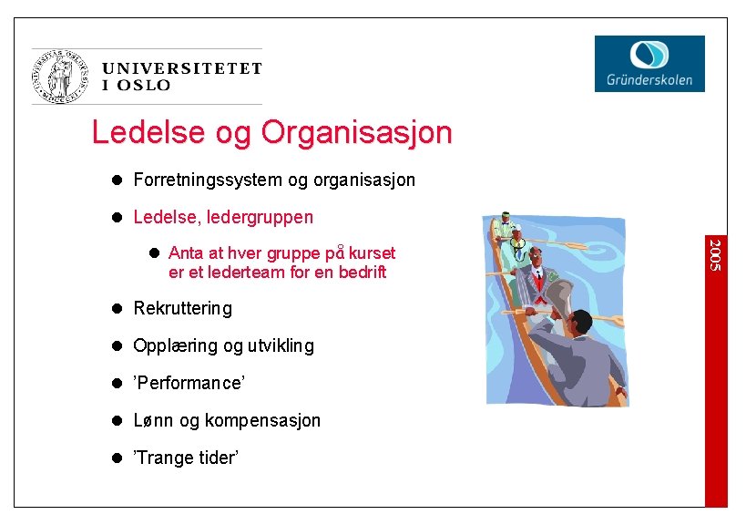 Ledelse og Organisasjon l Forretningssystem og organisasjon l Ledelse, ledergruppen l Rekruttering l Opplæring