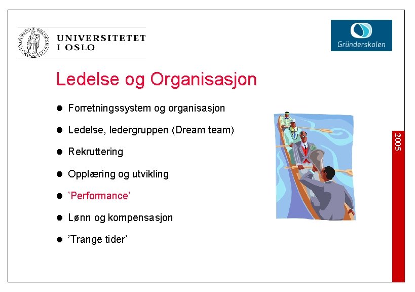 Ledelse og Organisasjon l Forretningssystem og organisasjon l Rekruttering l Opplæring og utvikling l