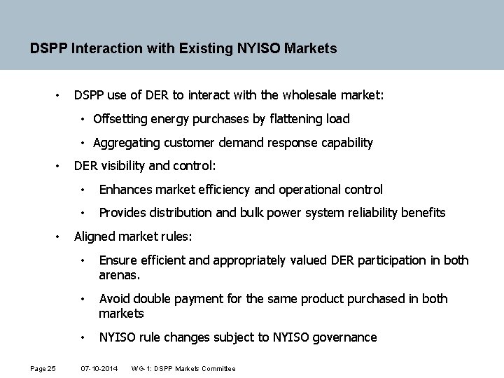 DSPP Interaction with Existing NYISO Markets • DSPP use of DER to interact with