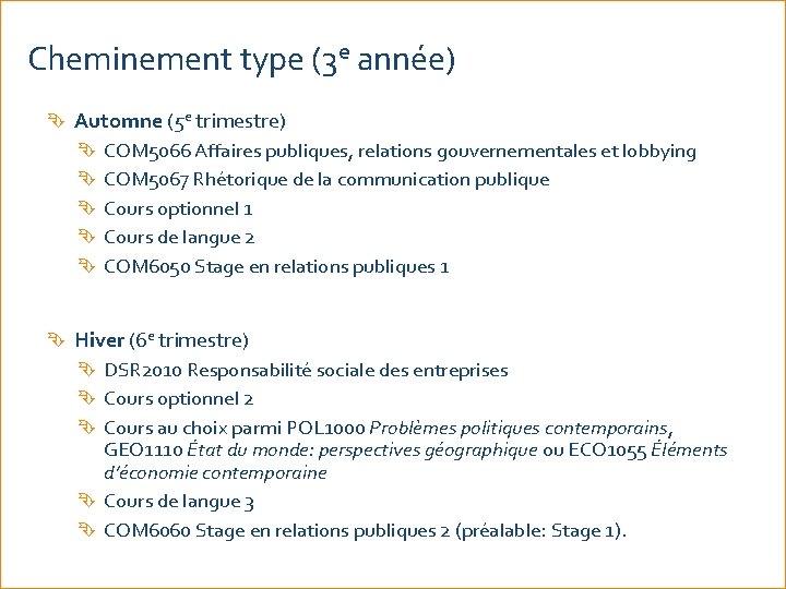 Cheminement type (3 e année) Automne (5 e trimestre) COM 5066 Affaires publiques, relations