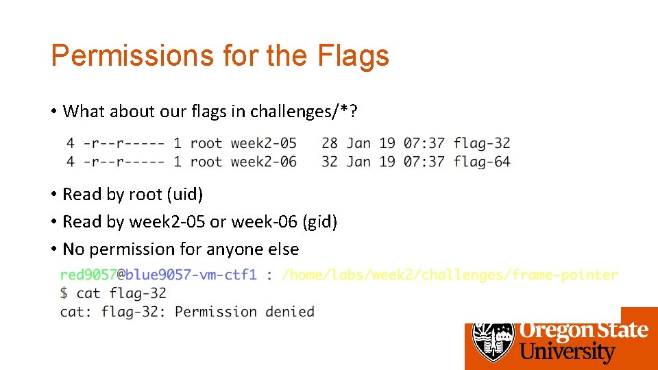 Permissions for the Flags • What about our flags in challenges/*? • Read by