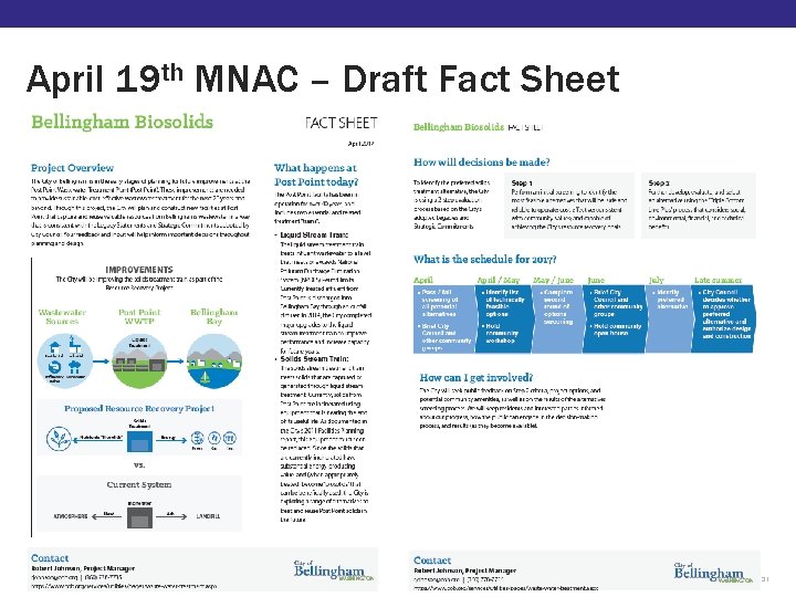 April 19 th MNAC – Draft Fact Sheet Brown and Caldwell 31 