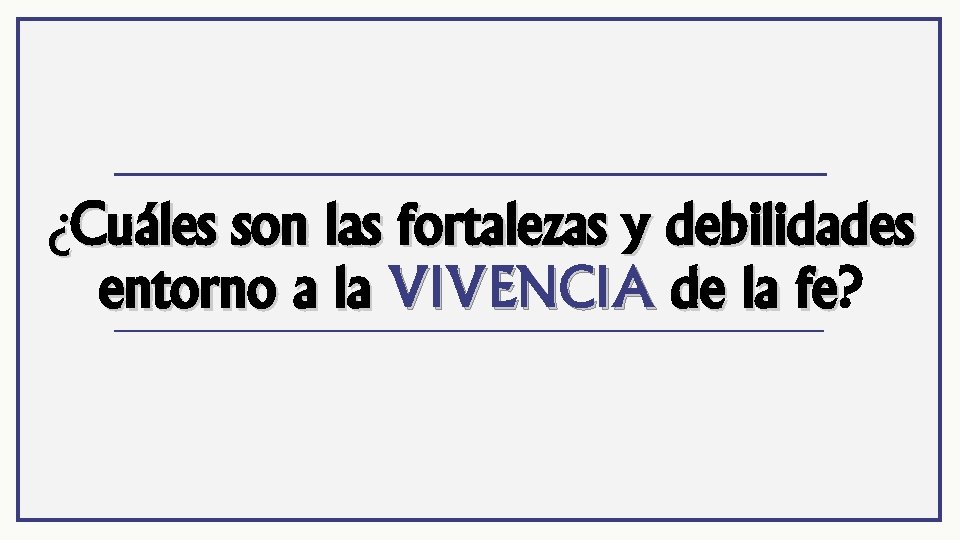 ¿Cuáles son las fortalezas y debilidades entorno a la VIVENCIA de la fe? fe