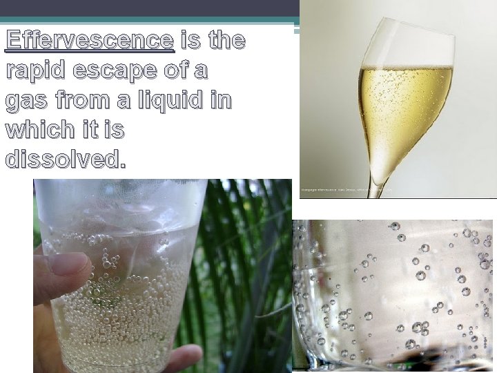 Effervescence is the rapid escape of a gas from a liquid in which it Effervescence is the rapid escape of a gas from a liquid in which it