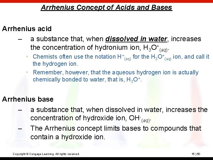 Arrhenius Concept of Acids and Bases Arrhenius acid – a substance that, when dissolved Arrhenius Concept of Acids and Bases Arrhenius acid – a substance that, when dissolved