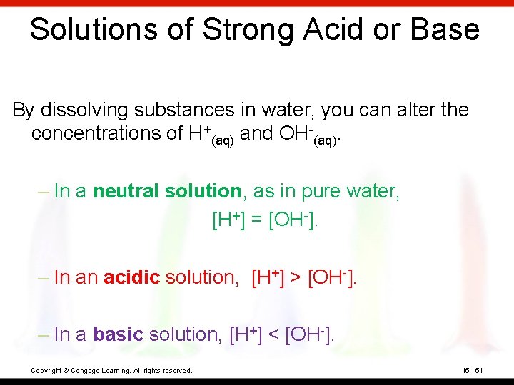 Solutions of Strong Acid or Base By dissolving substances in water, you can alter Solutions of Strong Acid or Base By dissolving substances in water, you can alter