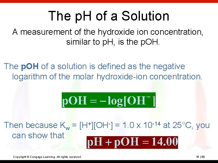The p. H of a Solution A measurement of the hydroxide ion concentration, similar The p. H of a Solution A measurement of the hydroxide ion concentration, similar
