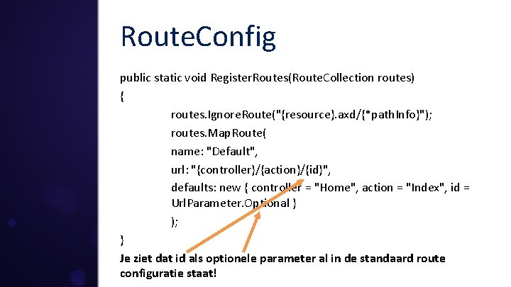 Route. Config public static void Register. Routes(Route. Collection routes) { routes. Ignore. Route("{resource}. axd/{*path.