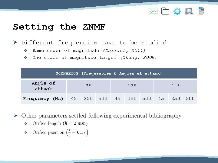 Setting the ZNMF Ø Different frequencies have to be studied v v Same order