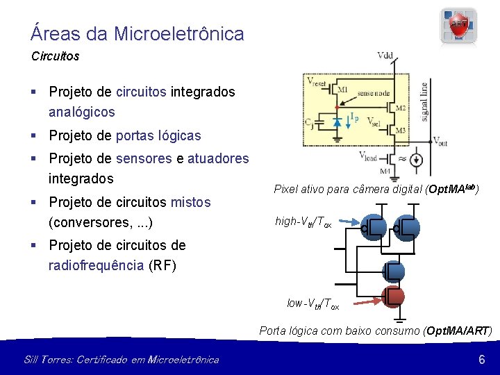 Áreas da Microeletrônica Circuitos § Projeto de circuitos integrados analógicos § Projeto de portas