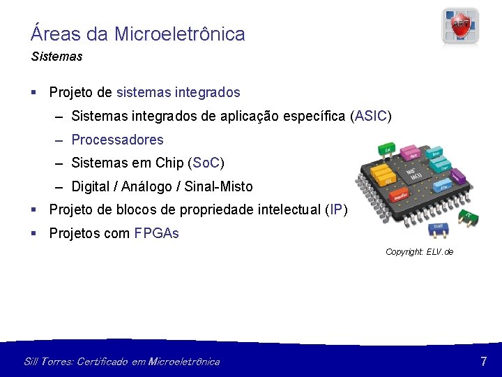 Áreas da Microeletrônica Sistemas § Projeto de sistemas integrados – Sistemas integrados de aplicação