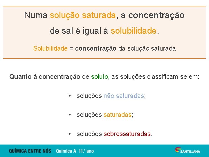 Numa solução saturada, a concentração de sal é igual à solubilidade. Solubilidade = concentração