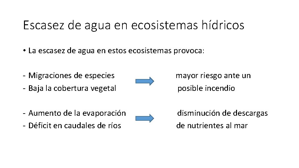 Escasez de agua en ecosistemas hídricos • La escasez de agua en estos ecosistemas