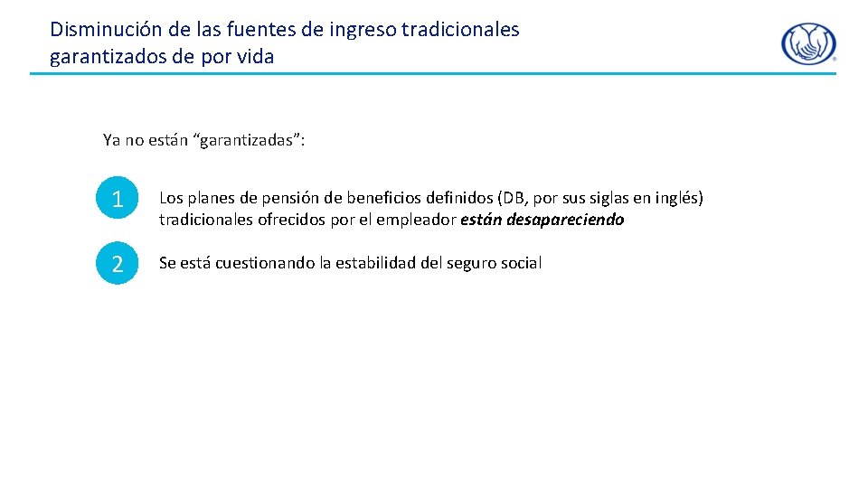 Disminución de las fuentes de ingreso tradicionales garantizados de por vida Ya no están