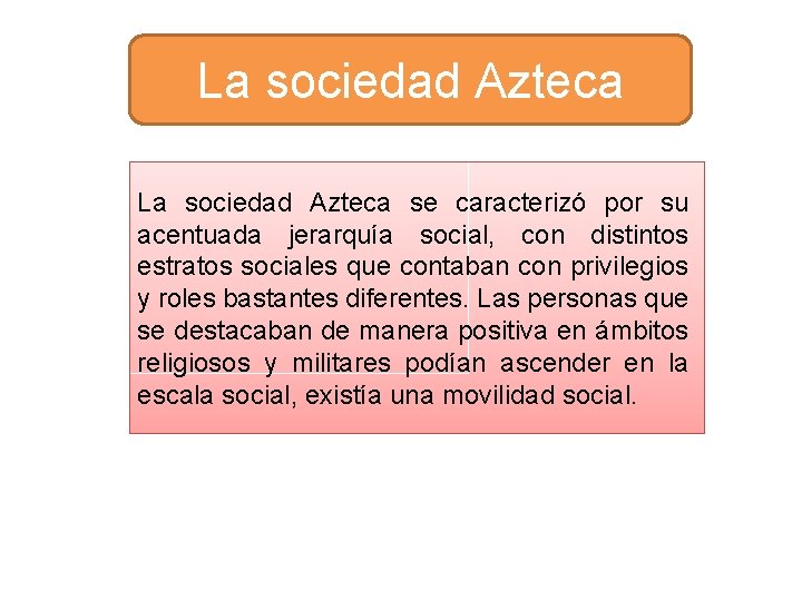 La sociedad Azteca se caracterizó por su acentuada jerarquía social, con distintos estratos sociales