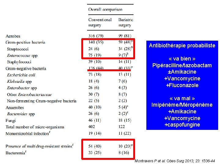 Antibiothérapie probabiliste « va bien » Pipéracilline/tazobactam ±Amikacine +Vancomycine +Fluconazole « va mal »
