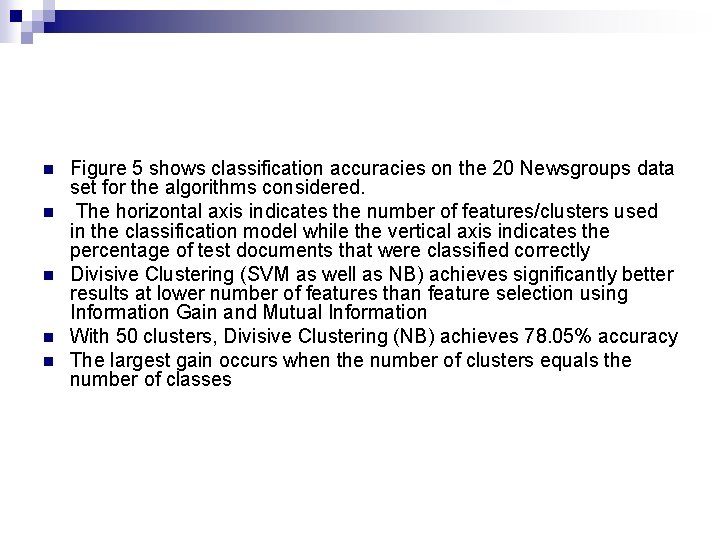 n n n Figure 5 shows classification accuracies on the 20 Newsgroups data set