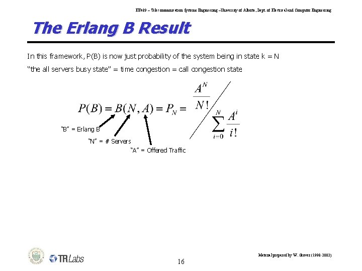 EE 489 – Telecommunication Systems Engineering –University of Alberta, Dept. of Electrical and Computer