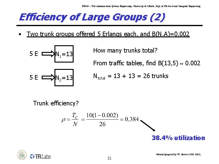 EE 489 – Telecommunication Systems Engineering –University of Alberta, Dept. of Electrical and Computer