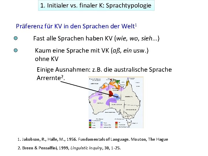 1. Initialer vs. finaler K: Sprachtypologie Präferenz für KV in den Sprachen der Welt