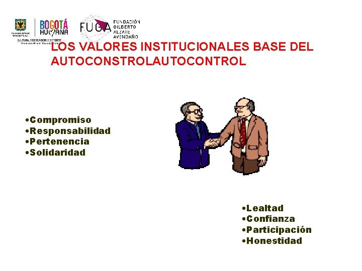 LOS VALORES INSTITUCIONALES BASE DEL AUTOCONSTROLAUTOCONTROL • Compromiso • Responsabilidad • Pertenencia • Solidaridad