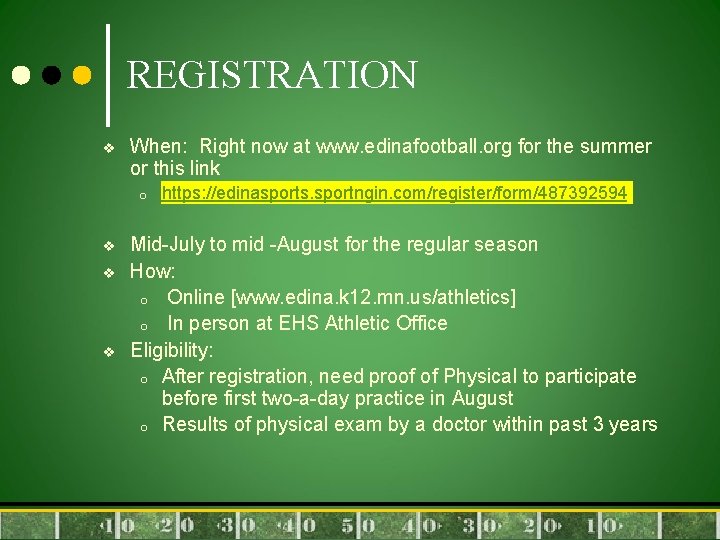 REGISTRATION v When: Right now at www. edinafootball. org for the summer or this