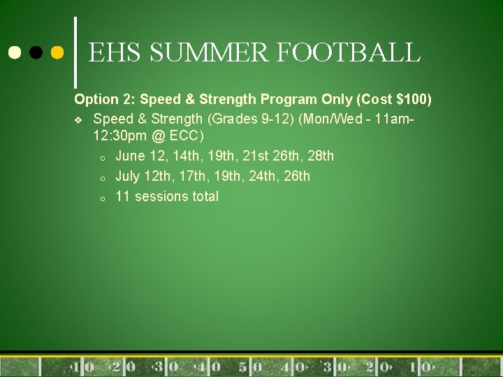 EHS SUMMER FOOTBALL Option 2: Speed & Strength Program Only (Cost $100) v Speed
