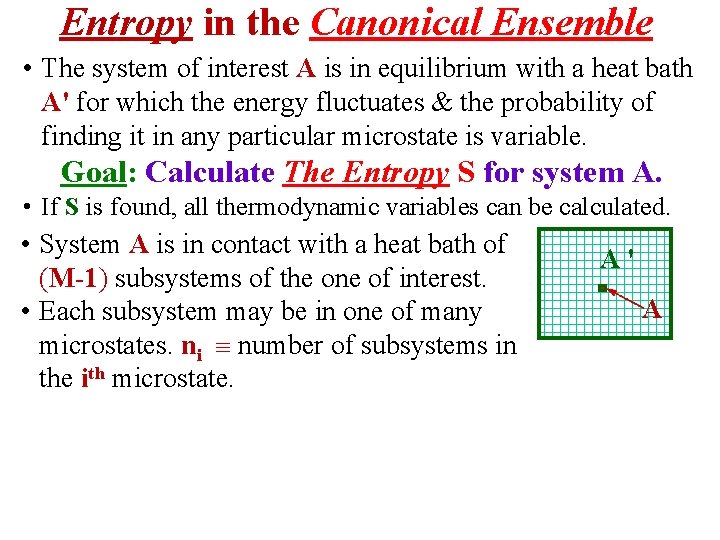 Entropy in the Canonical Ensemble • The system of interest A is in equilibrium