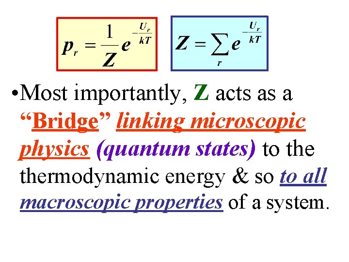  • Most importantly, Z acts as a “Bridge” linking microscopic physics (quantum states)