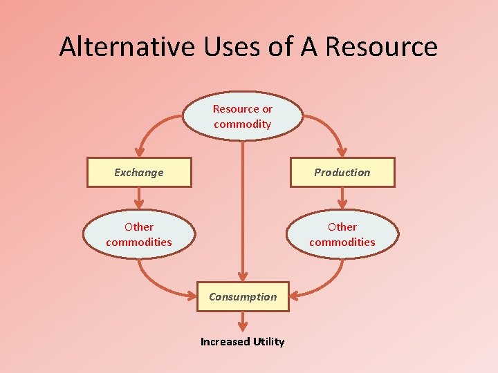 Alternative Uses of A Resource or commodity Exchange Production Other commodities Consumption Increased Utility