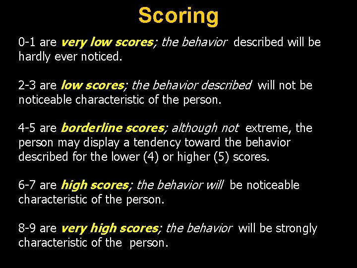 Scoring 0 -1 are very low scores; the behavior described will be hardly ever