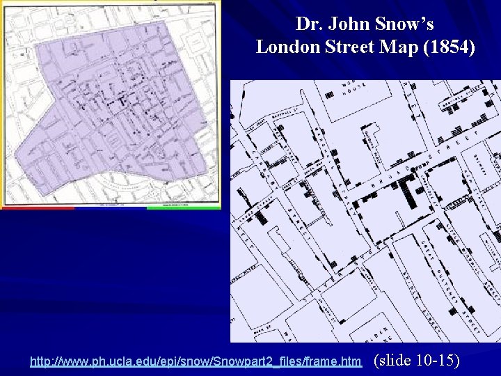 Dr. John Snow’s London Street Map (1854) http: //www. ph. ucla. edu/epi/snow/Snowpart 2_files/frame. htm