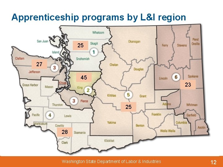 Apprenticeship programs by L&I region 25 27 45 23 25 28 Washington State Department
