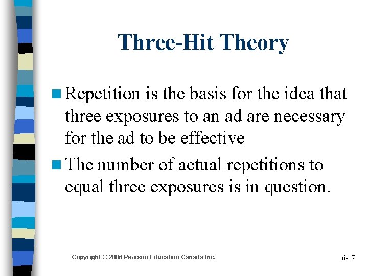 Three-Hit Theory n Repetition is the basis for the idea that three exposures to